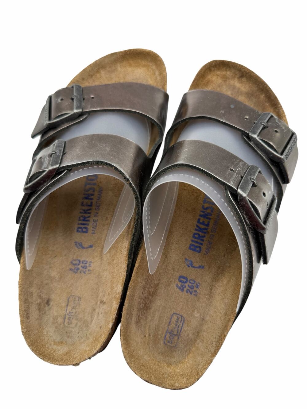 Birkenstock Arizona Metallic Anthracite Leather Double Strap Sandals EU 40 US 9